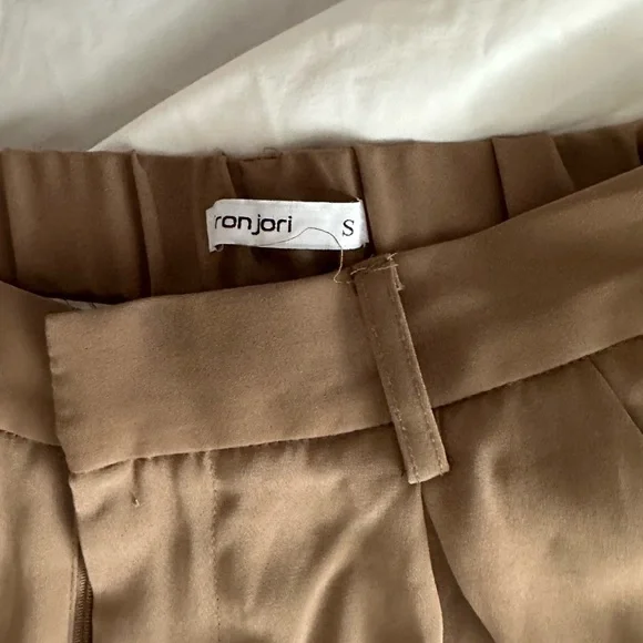 Tronjori Tan Taupe Super Wide-Leg Flowy Women's Pants - Picture 3 of 6